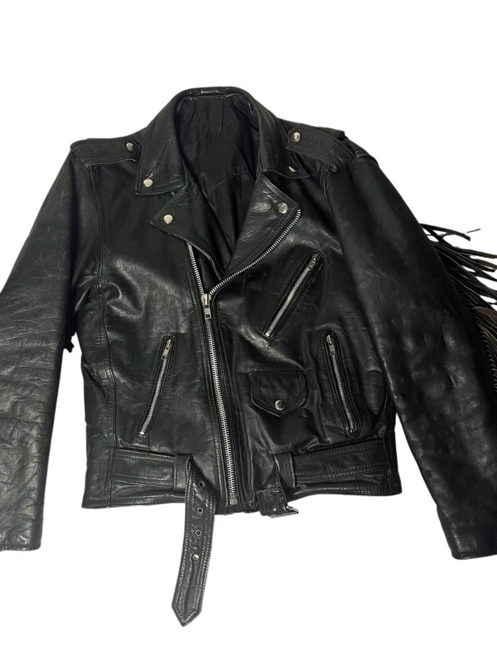 Vintage Western Leather Fringe Biker Jacket Size 42 Fits Size Small - Medium - Picture 5 of 12